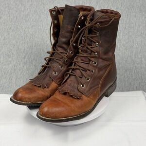 Texas Brand Vintage Brown Leather Packer Boots Kiltie Lace Up Mens 7.5 M 4341